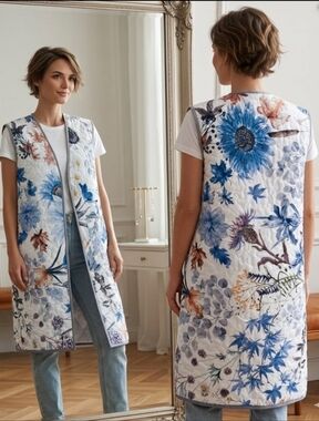 Upcycled Quilt Blanket Long Vest M-L Handmade Dont Throw It Out